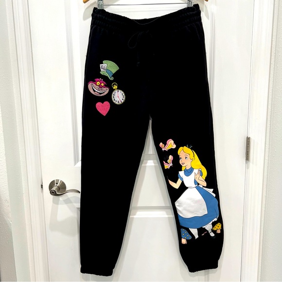 Disney Alice In Wonderland Sweatpants, Comfy Joggers, Black Size Large 11/13 - Picture 1 of 4